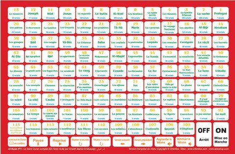 Al-Huda 60 Hizb (Ordinateur complet pour l'écoute et l'apprentissage de tout le Coran - Menu arabe / français - Al-Houda)